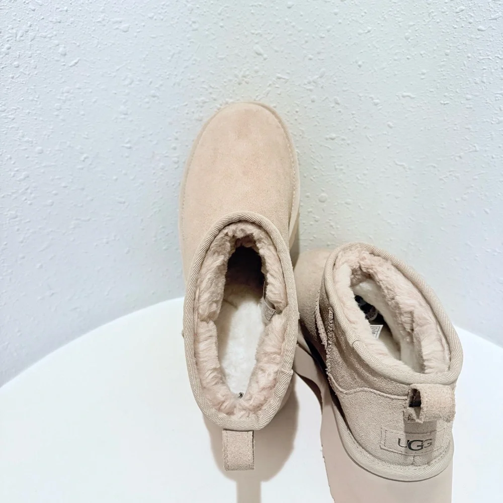 UGG Classic Ultra Mini New Heights Beige Women’s Boots Size 10 NWT